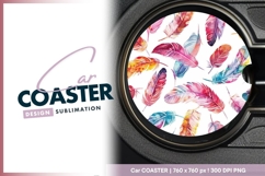 Watercolor feathers design round car coaster png Product Image 1