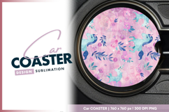 Unicorns with floral elements round car coaster png Product Image 1