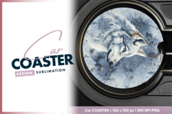 Watercolor wolf portrait round car coaster png Product Image 1