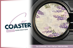 Wisteria flowers floral background round car coaster png Product Image 1