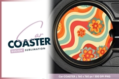 Retro floral swirls design round car coaster Product Image 1
