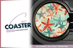 Round starfish pattern car coaster png design Product Image 1