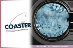 Blue floral design round car coaster png Product Image 1