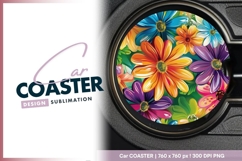 Vibrant floral circle round car coaster png Product Image 1