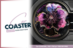 Pink and purple glitter flower abstract design car coaster Product Image 1