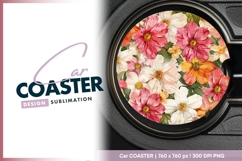Floral round car coaster png design Product Image 1