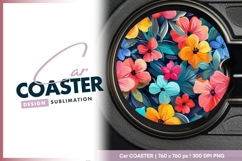 Colorful flowers floral circle round car coaster Product Image 1