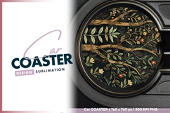 Embroidered tree of life round car coaster Product Image 1