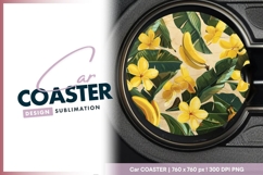 Tropical banana flower pattern round car coaster Product Image 1