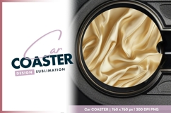 Golden silky fabric round car coaster png Product Image 1