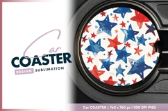 Patriotic red and blue watercolor stars round car coaster Product Image 1
