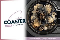 Elegant gold and black flower illustration Car Coaster Product Image 1