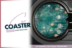 Christmas ornaments and snowflakes on teal car coaster png Product Image 1