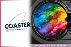 Rainbow fluid art round car coaster png Product Image 1