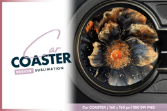 Abstract flower art ink round car coaster Product Image 1