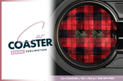 Red and black plaid with evergreen accents car coaster png Product Image 1