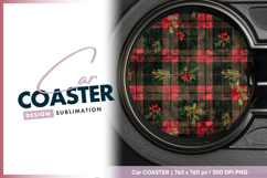 Christmas plaid pattern with holly berries Car Coaster Product Image 1