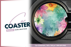 Watercolor floral arrangement round car coaster png Product Image 1