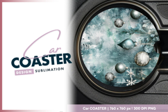Teal christmas baubles and snowflake decorations car coaster Product Image 1