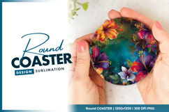 Colorful hibiscus flower abstract round coaster png Product Image 1
