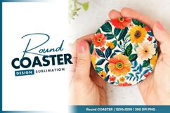 Colorful Floral Pattern on a Round Coaster Png Product Image 1