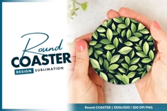 Green Leafy Pattern on a Round Coaster Png Product Image 1