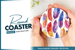 Watercolor Feathers Pattern on Round Coaster Png Product Image 1