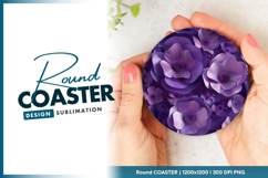 Purple Floral Arrangement in a Round Coaster Product Image 1