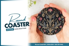 Round Floral Pattern with Pink Flowers Round Coaster Png Product Image 1