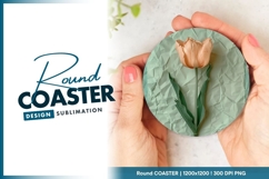 Peach Tulip on Mint Green Paper with Round Coaster Png Product Image 1