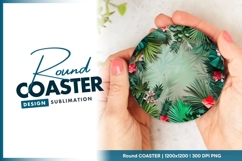 Tropical Foliage Circle Frame with Red and Round Coaster Png Product Image 1