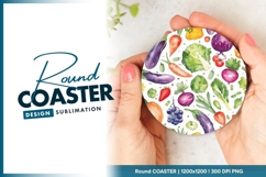 Watercolor Illustration of Various Vegetables Round Coaster Product Image 1