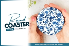 Blue Floral Pattern on Round Coaster Png Product Image 1