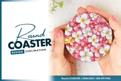 Floral Arrangement of Plumeria Flowers on Pink Round Coaster Product Image 1