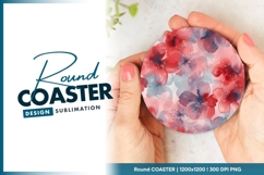 Watercolor Floral Pattern in Red and Blue on Round Coaster Product Image 1