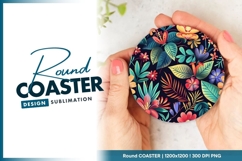 Colorful Floral Pattern in a Round Coaster Png Product Image 1