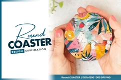 Tropical Fruit Cocktail Illustration with Round Coaster Png Product Image 1