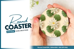 White Lotus Flowers and Green Lily Round Coaster Png Product Image 1