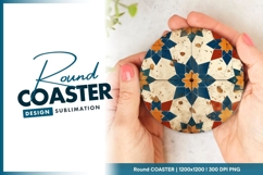 Geometric Star Pattern in Blue Orange Round Coaster Png Product Image 1