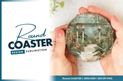 Vintage Greenhouse Interior with Lush Round Coaster Product Image 1