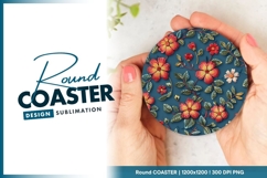 Embroidered Floral Design on a Round Coaster Png Product Image 1