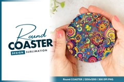 Psychedelic Floral Pattern in a Round Coaster Png Product Image 1