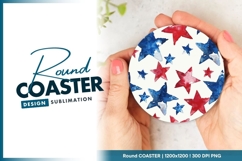 Watercolor Stars in Red and Blue on White Round Coaster Png Product Image 1