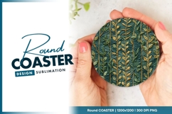 Embroidered Teal Fabric with Gold and Green Round Coaster Product Image 1