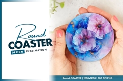 Watercolor Floral Design in Blue Pink and Round Coaster Png Product Image 1