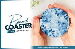 Blue Watercolor Floral Round Coaster Png Design Product Image 1