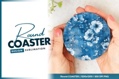 Blue and White Floral Round Coaster Png Design Product Image 1