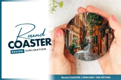 Narrow Italian Street with Orange Buildings Round Coaster Product Image 1