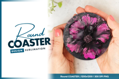 Pink and black flower modern art round coaster png Product Image 1