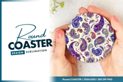 Colorful Paisley Pattern on Round Coaster Png Product Image 1